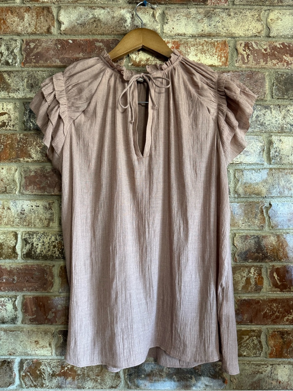 Grade & Gather Dusty Rose Ruffle Sleeve Peasant Top